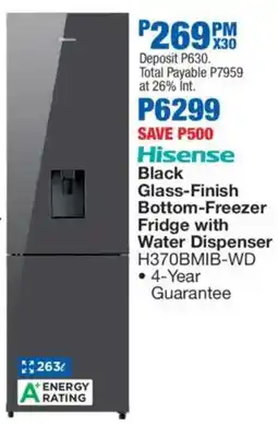 OK Furniture Hisense Black Glass-Finish Bottom-Freezer Fridge with Water Dispenser offer
