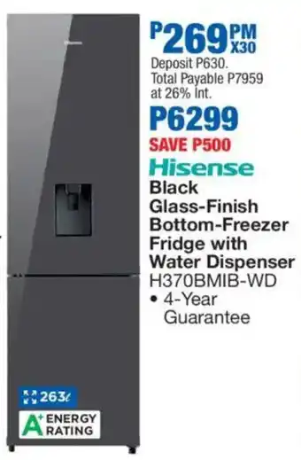 OK Furniture Hisense Black Glass-Finish Bottom-Freezer Fridge with Water Dispenser offer