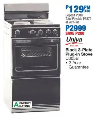 OK Furniture Univa Black 3-Plate Plug-in Stove offer