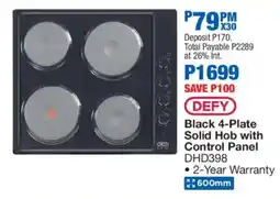 OK Furniture DEFY Black 4-Plate Solid Hob with Control Panel offer