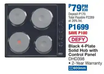 OK Furniture DEFY Black 4-Plate Solid Hob with Control Panel offer