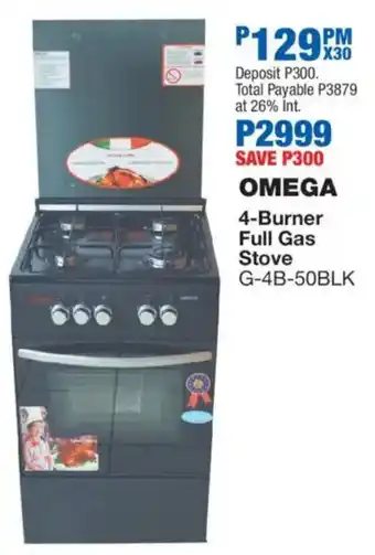 OK Furniture OMEGA 4-Burner Full Gas Stove offer