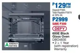 OK Furniture DEFY 600E Black Glass Oven offer