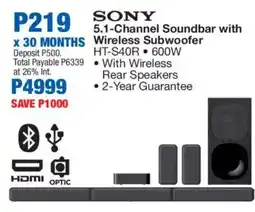 OK Furniture SONY 5.1-Channel Soundbar with Wireless Subwoofer offer
