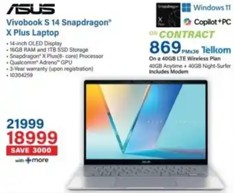 Incredible Connection ASUS Vivobook S 14 Snapdragon X Plus Laptop offer