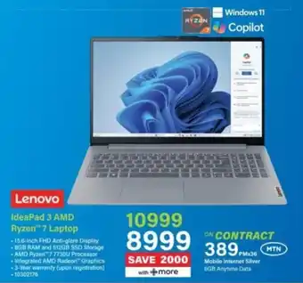 Lenovo IdeaPad 3 AMD Ryzen 7 Laptop