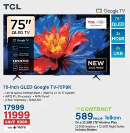 Incredible Connection TCL 75-inch QLED Google TV-75P8K offer