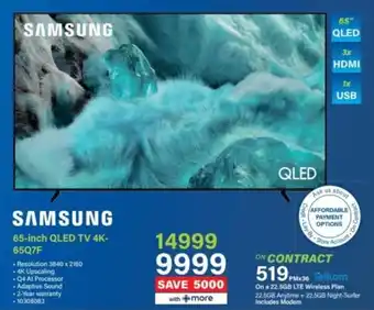 Incredible Connection SAMSUNG 65-inch QLED TV 4K-65Q7F offer