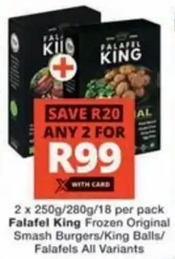 Checkers Hyper Falafel King Frozen Original Smash Burgers/ King Balls/ Falafels All Variants offer