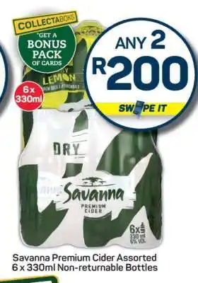 Pick n Pay Savanna Premium Cider Assorted 6 x 330ml Non-Returnable Bottles offer