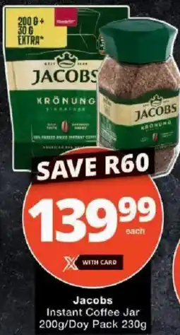 Checkers Jacobs Instant Coffee Jar/ Doy Pack offer