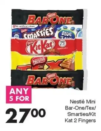 Save Nestlé Mini Bar-One/ Tex/ Smarties/ Kit Kat 2 Fingers offer