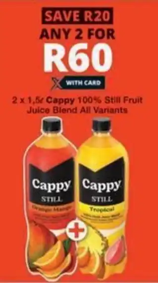 Checkers Hyper Cappy 100% Still Fruit Juice Blend All Variants offer