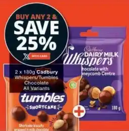 Checkers Hyper Cadbury Whispers/ Tumbles Chocolate All Variants offer