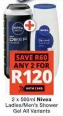 Checkers Hyper Nivea Ladies/ Men's Shower Gel All Variants offer