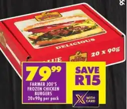 Shoprite Farmer joe's frozen chicken burgers offer