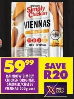 Shoprite Rainbow simply chicken original smoked/ cheese viennas offer