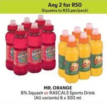 Makro MR. ORANGE 6% Squash or RASCALS Sports Drink offer