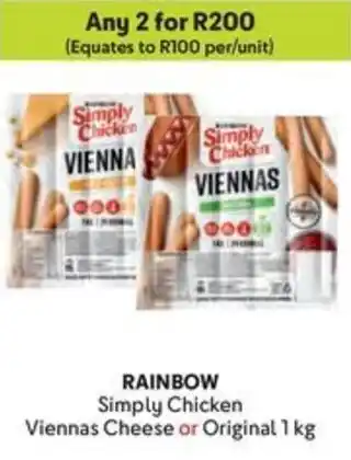 Makro RAINBOW Simply Chicken Viennas Cheese or Original offer