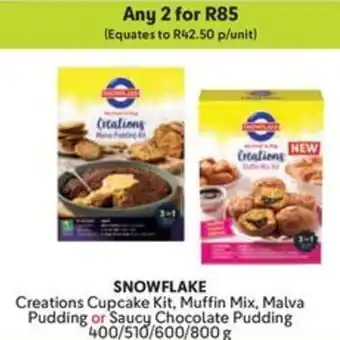 Makro SNOWFLAKE Creations Cupcake Kit, Muffin Mix, Malva Pudding or Saucy Chocolate Pudding offer