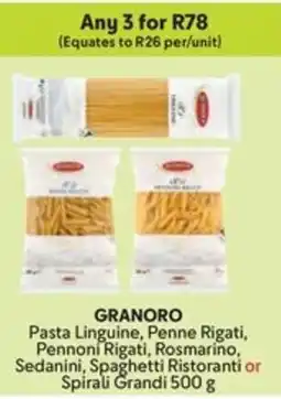 Makro GRANORO Pasta Linguine, Penne Rigati, Pennoni Rigati, Rosmarino, Sedanini, Spaghetti Ristoranti or Spirali Grandi offer