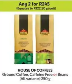Makro HOUSE OF COFFEES Ground Coffee, Caffeine Free or Beans offer