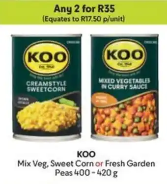 Makro KOO Mix Veg, Sweet Corn or Fresh Garden Peas offer