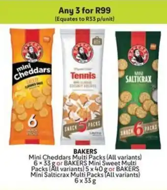 Makro BAKERS Mini Cheddars Multi Packs or BAKERS Mini Sweet Multi Packs or BAKERS Mini Salticrax Multi Packs offer