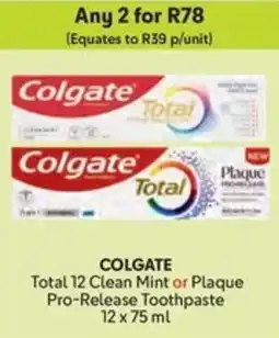 Makro COLGATE Total 12 Clean Mint or Plaque Pro-Release Toothpaste offer
