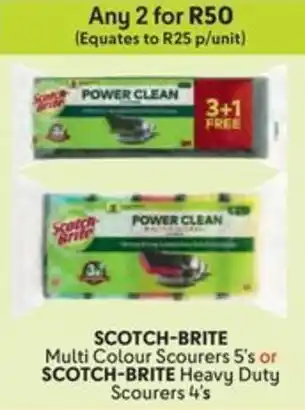 Makro SCOTCH-BRITE Multi Colour Scourers or SCOTCH-BRITE Heavy Duty Scourers offer