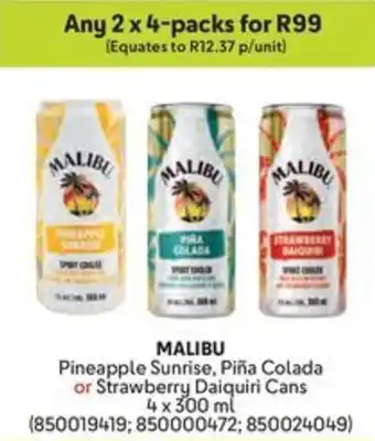 Makro MALIBU Pineapple Sunrise, Piña Colada or Strawberry Daiquiri Cans offer