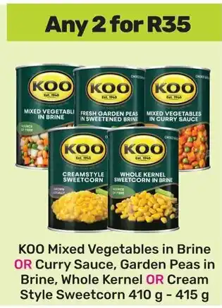 Game KOO Mixed Vegetables in Brine OR Curry Sauce, Garden Peas in Brine, Whole Kernel OR Cream Style Sweetcorn offer