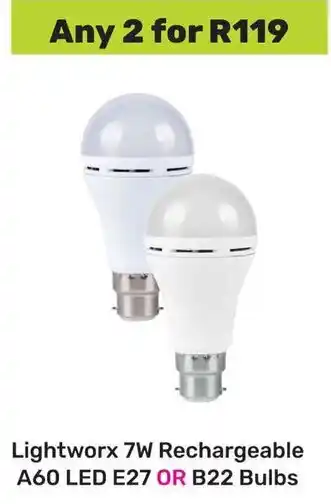 Game Lightworx 7W Rechargeable A60 LED E27 OR B22 Bulbs offer