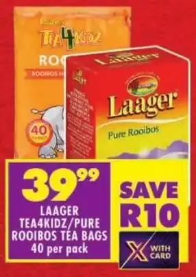 Shoprite Laager tea4kidz/ pure rooibos tea bags offer
