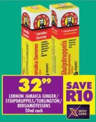 Shoprite Lennon jamaica ginger/ stuipdruppels/ turlington/ bergamotessens offer