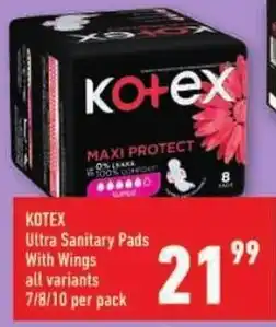 Shoprite KOTEX Ultra Sanitary Pads With Wings offer