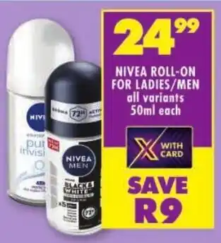 Shoprite Nivea roll-on for ladies/ men offer