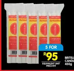 Shoprite BRITELITE CANDLES 450g offer