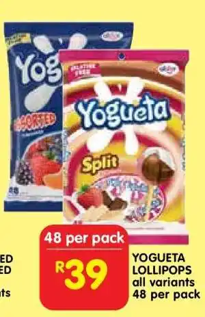Shoprite Yogueta Lollipops all variants 48 per pack offer