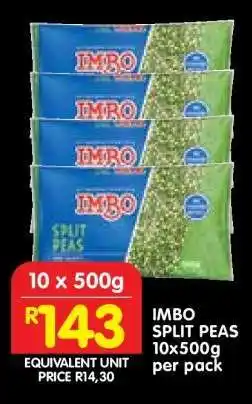 Shoprite IMBO SPLIT PEAS 10x500g per pack offer