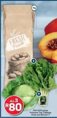 Pick n Pay PnP All Purpose Potatoes 7kg, Cabbage Head and Spinach V offer
