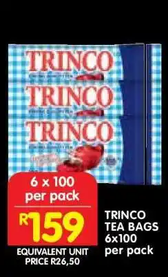Shoprite TRINCO TEA BAGS 6x100 per pack offer
