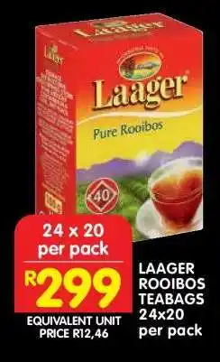 Shoprite LAAGER ROOIBOS TEABAGS 24x20 per pack offer
