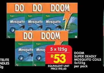 Shoprite DOOM SUPER DEADLY MOSQUITO COILS 5x125g per pack offer