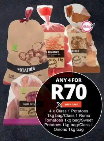 Checkers Class 1 Potatoes/ Class 1 Roma Tomatoes/ Sweet Potatoes/ Class 1 Onions offer