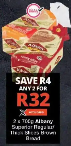 Checkers Albany Superior Regular/ Thick Slices Brown Bread offer