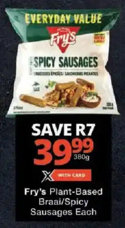 Checkers Fry's Plant-Based Braai/ Spicy Sausages offer