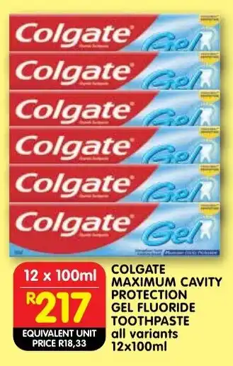Shoprite Colgate maximum cavity protection gel fluoride toothpaste offer