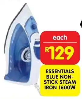 Shoprite Essentials blue non-stick steam iron 1600w offer