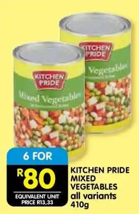 Shoprite KITCHEN PRIDE MIXED VEGETABLES all variants 410g offer
